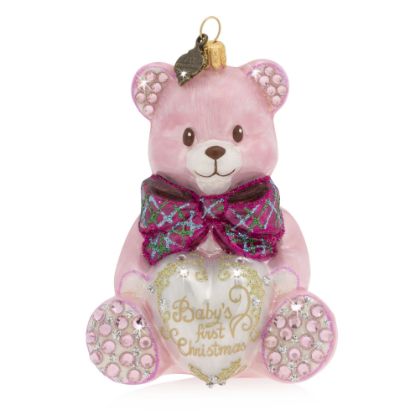 Picture of Jay Strongwater Baby's First Christmas Teddy Bear Glass Ornament - Pink