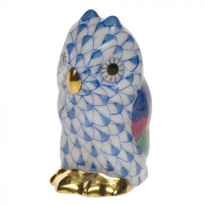 Picture of Herend Porcelain 'Miniature Owl' Figurine #5102 in Blue Fishnet