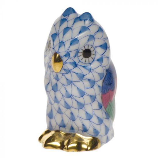Picture of Herend Porcelain 'Miniature Owl' Figurine #5102 in Blue Fishnet