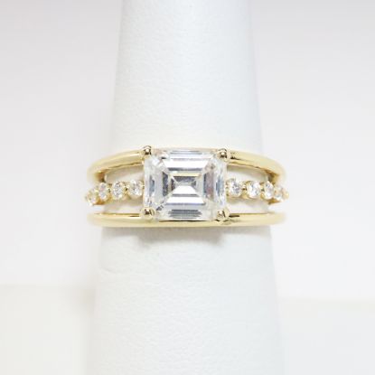 Picture of 14k Yellow Gold & GIA Certified Emerald Cut Diamond Ring with Diamond Enhanced Split Band