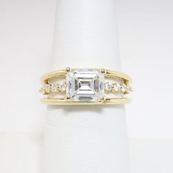 Picture of 14k Yellow Gold & GIA Certified Emerald Cut Diamond Ring with Diamond Enhanced Split Band