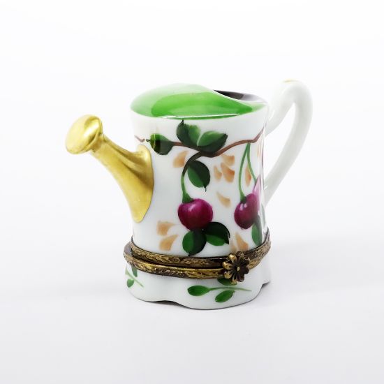 Picture of Retired Watering Can With Cherry Motif Limoges Porcelain Trinket Box By La Gloriette