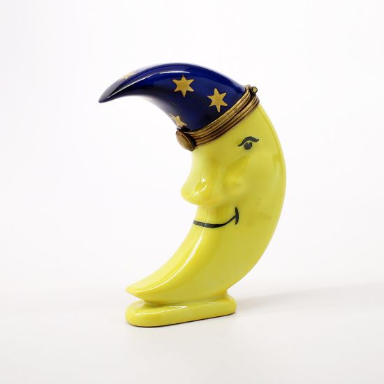 Picture of Retired Limoges Porcelain Crescent Moon Wearing Star Hat Trinket Box by La Gloriette