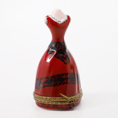 Picture of Retired Limoges Porcelain Red & Black Dress on a Dress Form Trinket Box