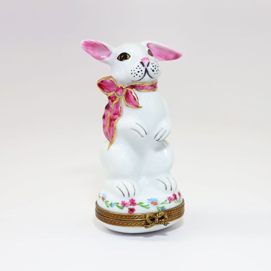 Picture of Limoges Porcelain White Rabbit with Pink Bow Trinket Box by Chamart