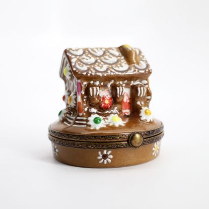 Picture of Retired Porcelain Gingerbread House Trinket Box by Manufacture Royale De Limoges