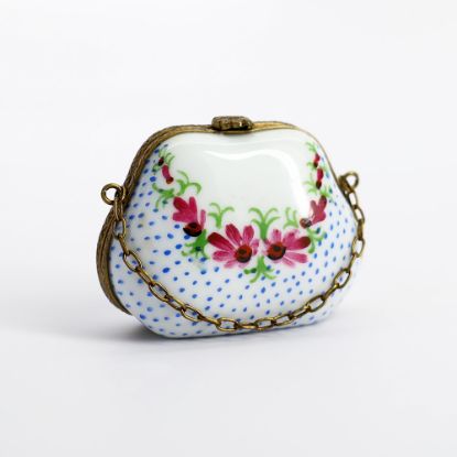 Picture of Retired Limoges Porcelain Purse Trinket Box with Floral Details