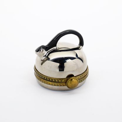 Picture of Retired Limoges Porcelain Chrome Tea Kettle Trinket Box