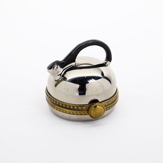 Picture of Retired Limoges Porcelain Chrome Tea Kettle Trinket Box