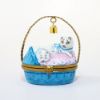 Picture of Limoges Porcelain Pair of White Cats in Blue Basket with Bell Trinket Box