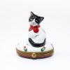 Picture of Limoges Porcelain Black & White Cat with Red Bow Trinket Box