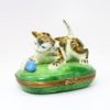 Picture of Limoges Porcelain Kitten Playing with Blue Ball Trinket Box by Chamart