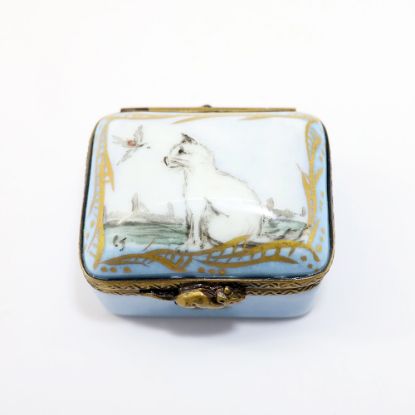 Picture of Vintage Limoges Porcelain White Cat Watching Bird Trinket Box