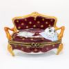 Picture of Limoges Porcelain Large Cat on Sofa with Newspaper Trinket Box by Rochard