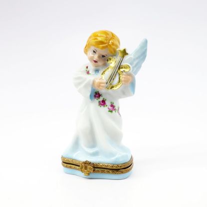Picture of Limoges Porcelain Angel with Lyre Trinket Box by Parry Vieille