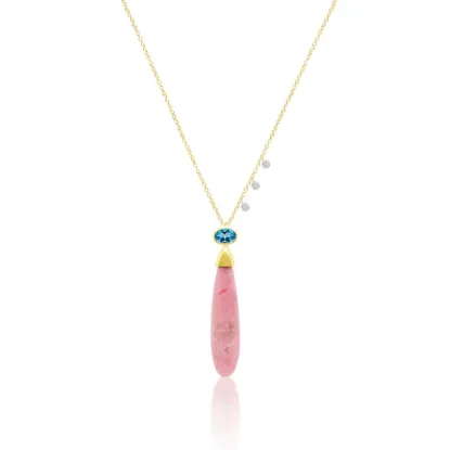 Picture of 14k Two Tone Gold Diamond Rhodonite & Blue Topaz Necklace