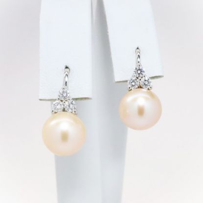Picture of 18k White Gold Cultured Pearl & Diamond Earrings  