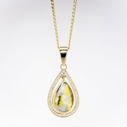 Picture of 14k Yellow Gold Necklace with Gold in Quartz Teardrop Pendant with Diamond Halo