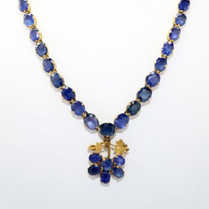 Picture of 21k Yellow Gold & Blue Sapphire Necklace with Leaf & Berry Pendant