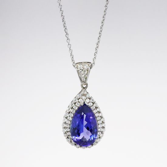 Picture of 18k White Gold Necklace with Pear Cut Tanzanite & Diamond Pendant 