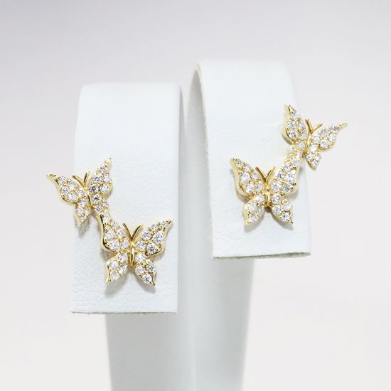 Picture of 14k Yellow Gold & Diamond Butterfly Climber Earrings 