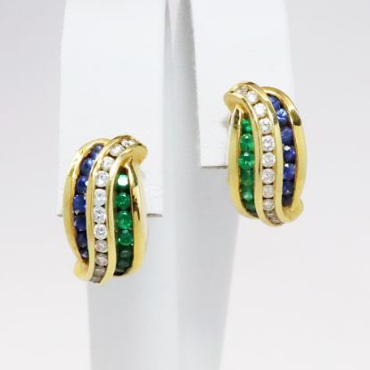 Picture of Charles Krypell 18k Yellow Gold, Sapphire, Emerald & Diamond Earrings 