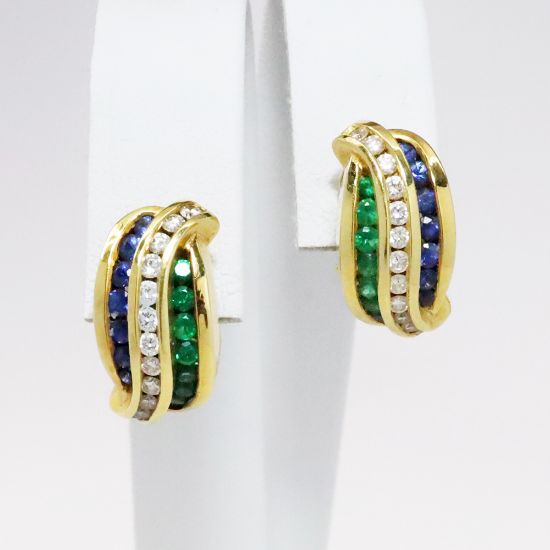 Picture of Charles Krypell 18k Yellow Gold, Sapphire, Emerald & Diamond Earrings 