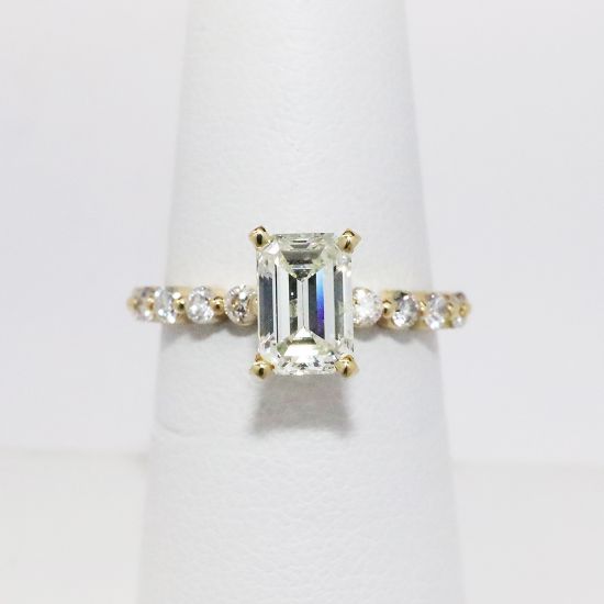 Picture of 14k Yellow Gold & Emerald Cut Diamond Engagement Ring 