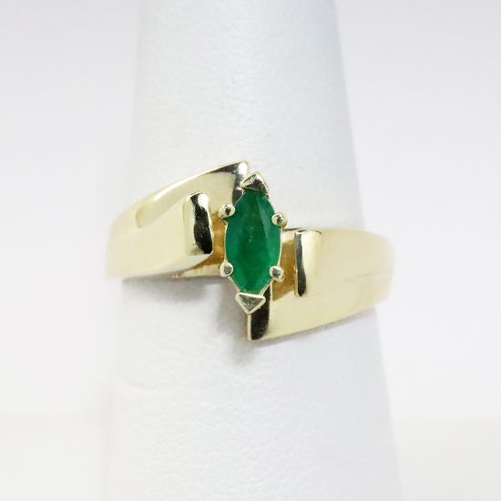 Picture of Asymmetrical 14k Yellow Gold & Marquise Cut Emerald Ring 