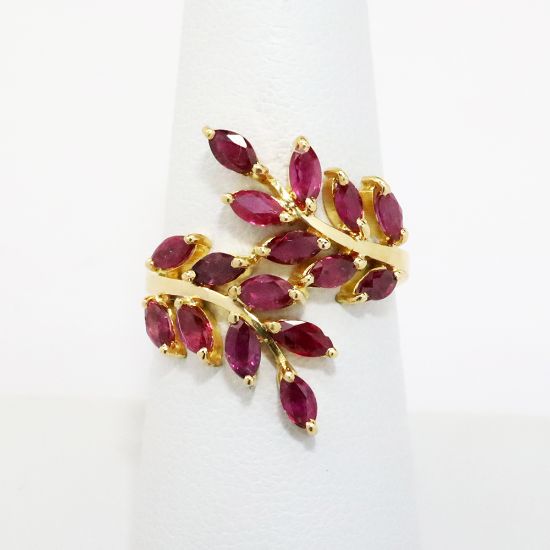 Picture of 14k Yellow Gold & Ruby Laurel Wreath Bypass Ring 
