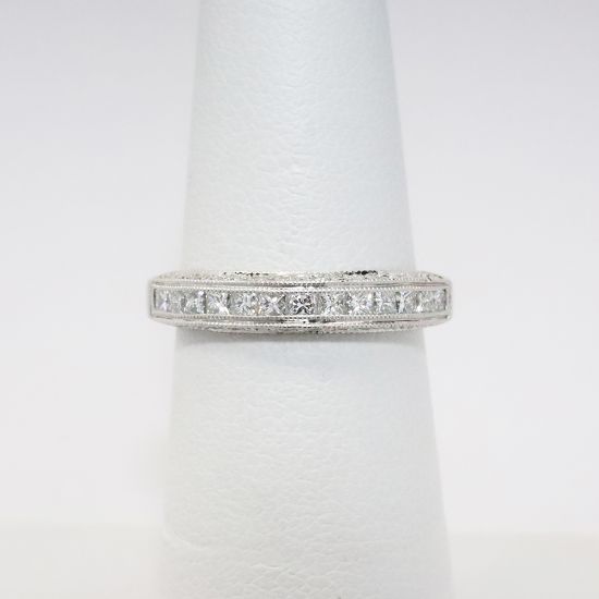 Picture of Platinum & Channel Set Diamonds Wedding Band with Milgrain Detailing 