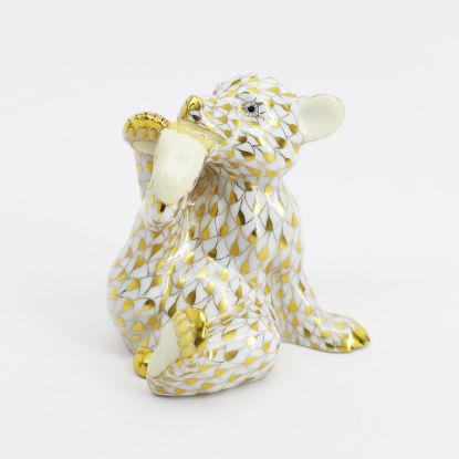 Picture of Herend Porcelain 2000 Collector's Guild Bear Cub Figurine in Gold Fishnet