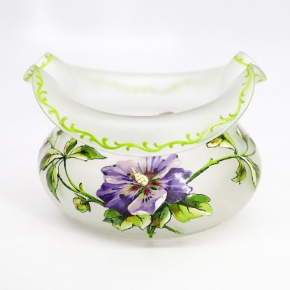Picture of Mont Joye Art Nouveau Frosted Art Glass Bowl with Hand Enameled Flowers