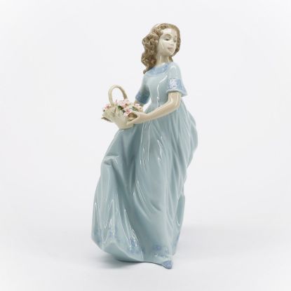 Picture of Lladro Porcelain 'Spring Enchantment' Girl with Basket of Flowers Figurine #6130