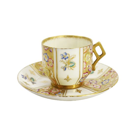 Picture of Late 1800's Willets Belleek Japanese Inspired Eggshell Porcelain Demitasse Cup & Saucer