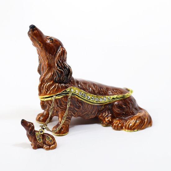 Picture of Kingspoint Designs Harry the Longhaired Dachshund Trinket Box with Matching Necklace