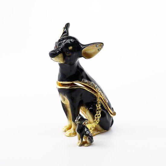 Picture of Kingspoint Designs Midnight the Shorthair Chihuahua Trinket Box with Matching Necklace