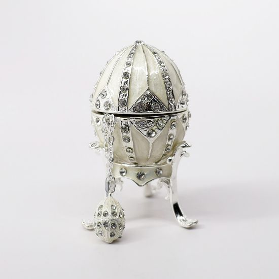 Picture of Kingspoint Designs 'Peace' Silver & White Egg Trinket Box with Stand & Matching Necklace