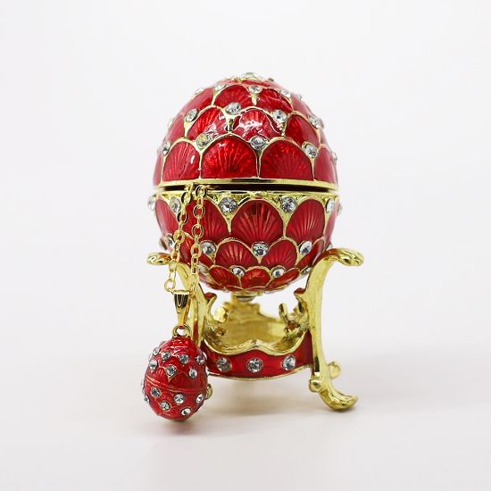 Picture of Kingspoint Designs 'Good Luck' Red Egg Trinket Box with Stand & Matching Necklace