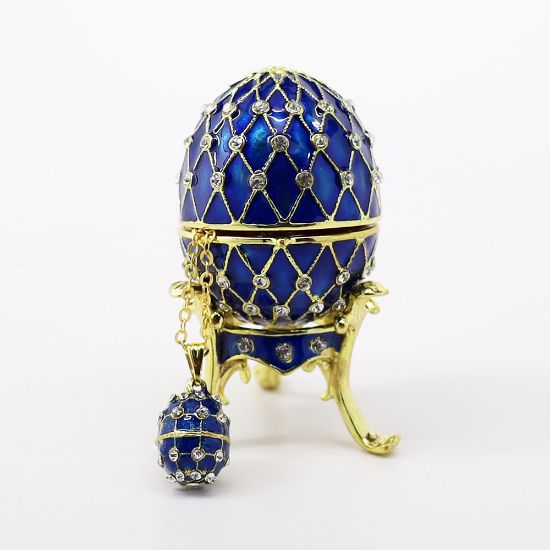 Picture of Kingspoint Designs 'Good Times' Blue Egg Trinket Box with Stand & Matching Necklace