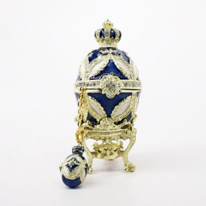 Picture of Kingspoint Designs 'Crown of Majesty' Blue & White Egg Trinket Box with Stand & Matching Necklace