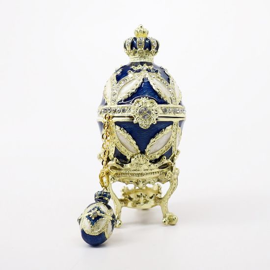 Picture of Kingspoint Designs 'Crown of Majesty' Blue & White Egg Trinket Box with Stand & Matching Necklace