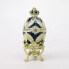 Picture of Kingspoint Designs 'Crown of Majesty' Blue & White Egg Trinket Box with Stand & Matching Necklace