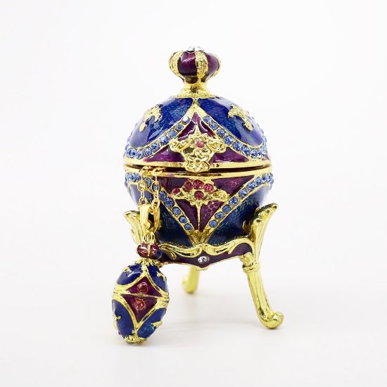 Picture of Kingspoint Designs 'Regal' Blue & Violet Egg Trinket Box with Stand & Matching Necklace