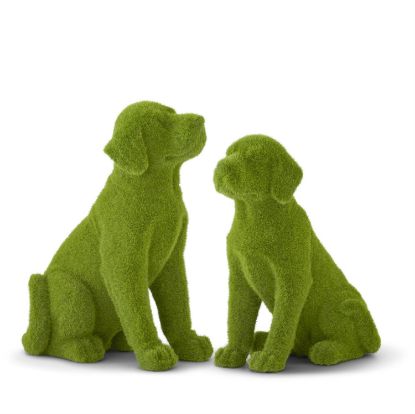 Picture of Pair of Faux Topiary Flocked Resin Mossy Dogs