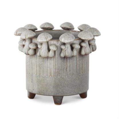 Picture of Large Mushroom Trimmed Grey Glazed Ceramic Cachepot