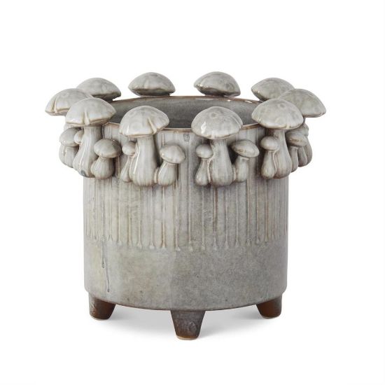 Picture of Large Mushroom Trimmed Grey Glazed Ceramic Cachepot