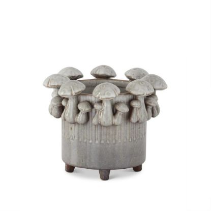 Picture of Small Mushroom Trimmed Grey Glazed Ceramic Cachepot