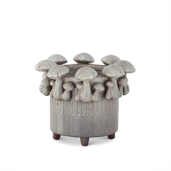 Picture of Small Mushroom Trimmed Grey Glazed Ceramic Cachepot
