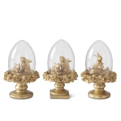 Picture of Gold Resin Easter Egg Cloche with Bunnies Inside, Assorted Styles